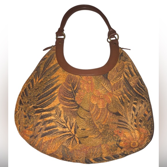 Vintage Scala Hobo Shoulder Bag  EUC Leaf/Floral Print Tapestry Material - Picture 2 of 8